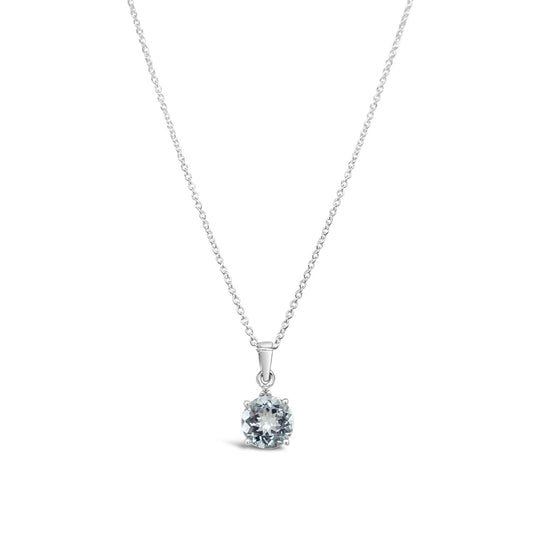 9k White Gold Aquamarine & Diamond Solitaire Pendant