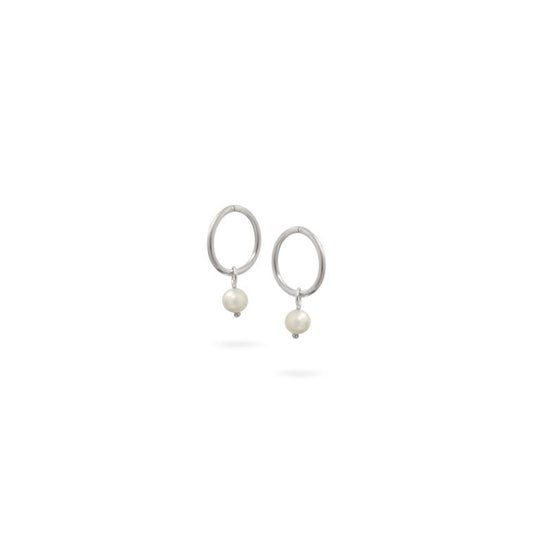 Sterling Silver 4-4.5mm White Fresh Water Pearl Sleeper Earrings