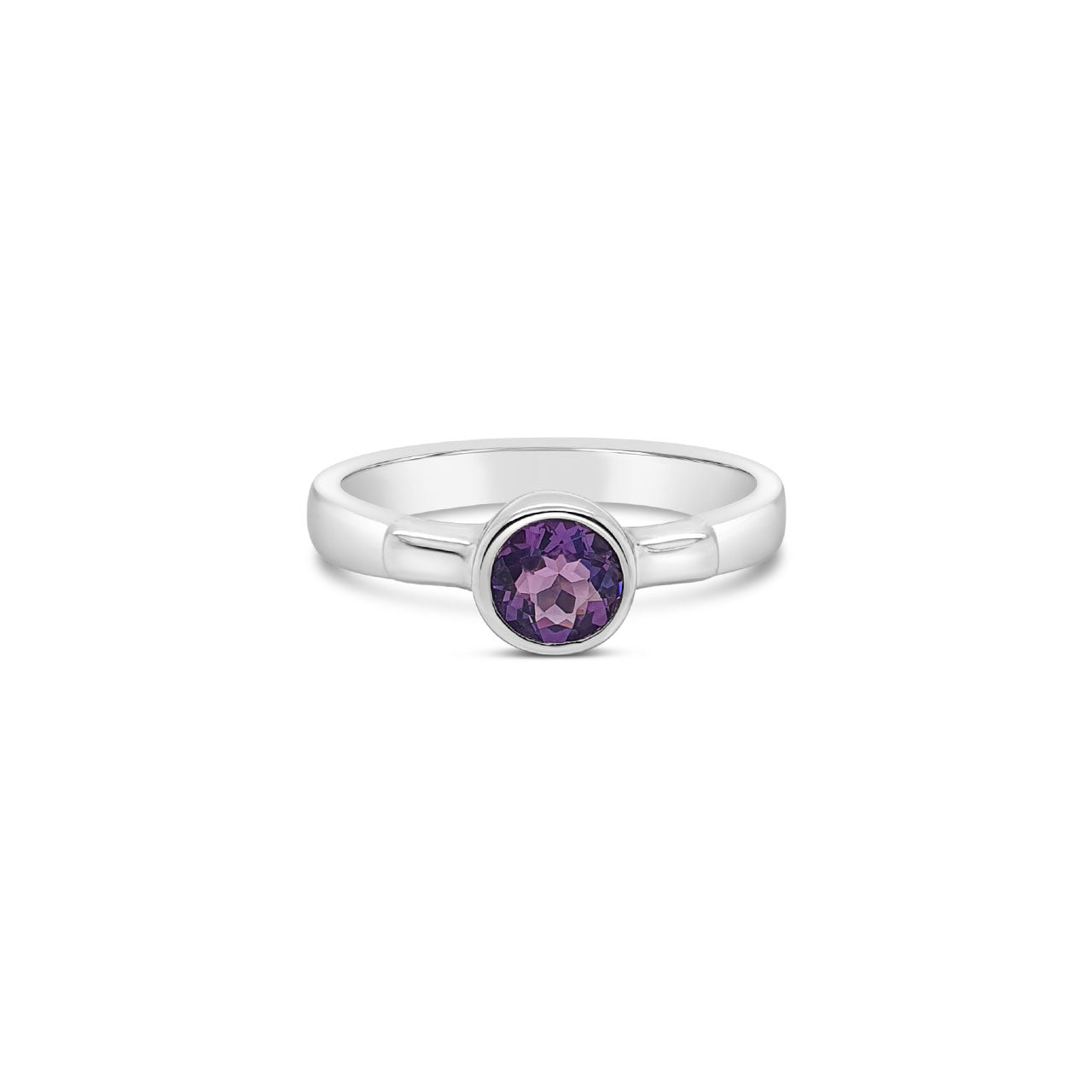 Sterling Silver Bezel Set Amethyst Dress Ring