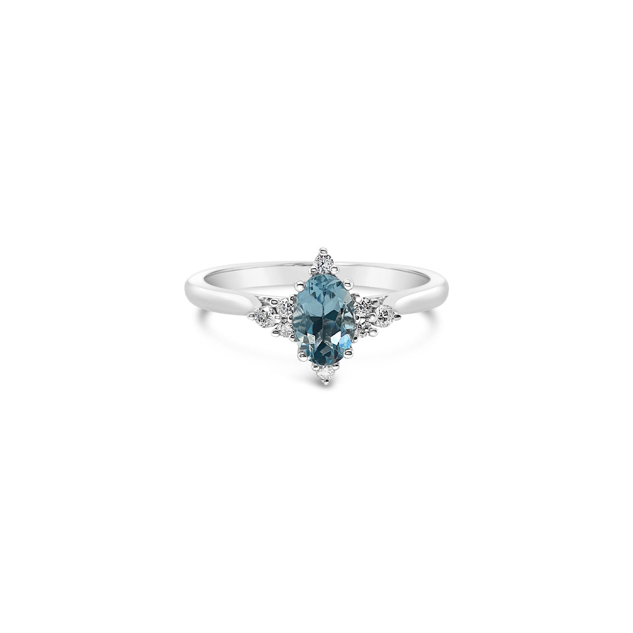 9k White Gold, Aquamarine & Diamond Dress Ring