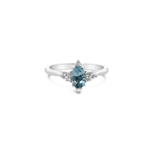 9k White Gold, Aquamarine & Diamond Dress Ring