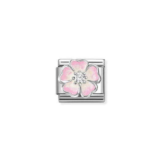 Composable Classic Link 330321/17 Pink Fade Flower In 925 Silver, Enamel & CZ