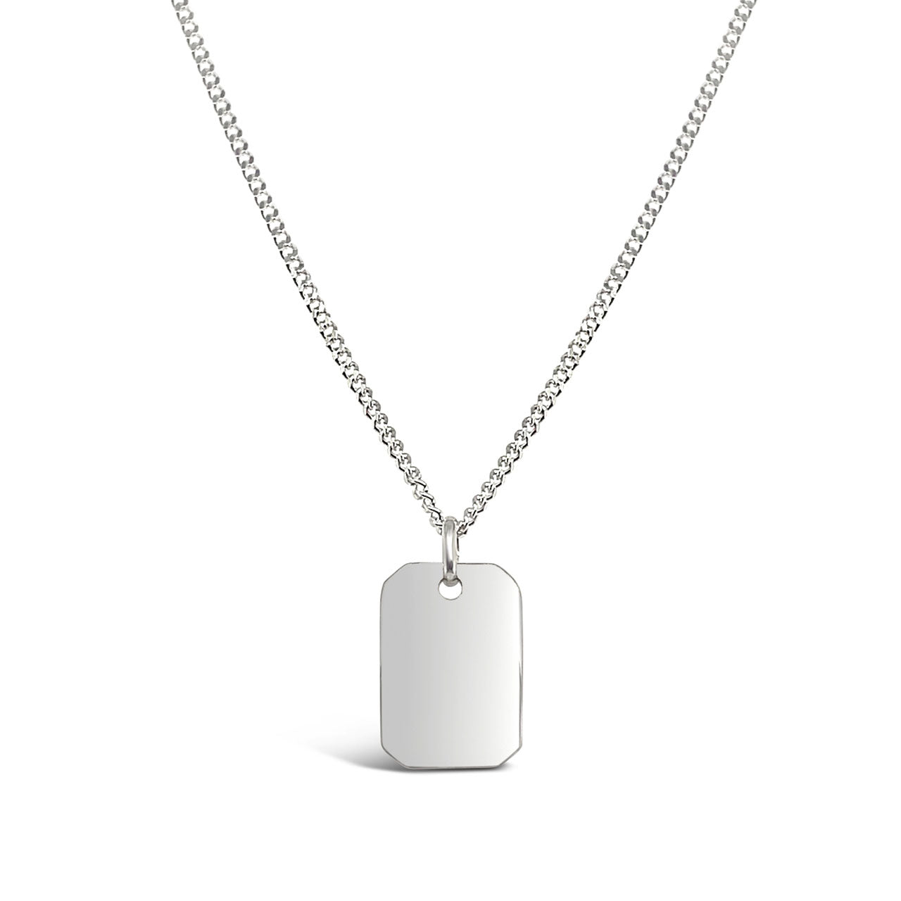Sterling Silver Dog Tag Pendant on Heavy Silver Chain