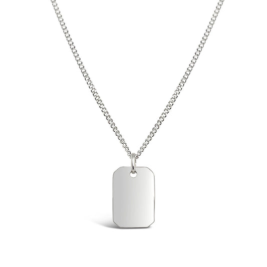 Sterling Silver Dog Tag Pendant on Heavy Silver Chain