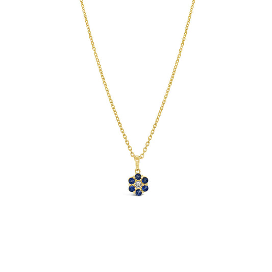 9k Yellow Gold Sapphire & Diamond Flower Cluster Pendant