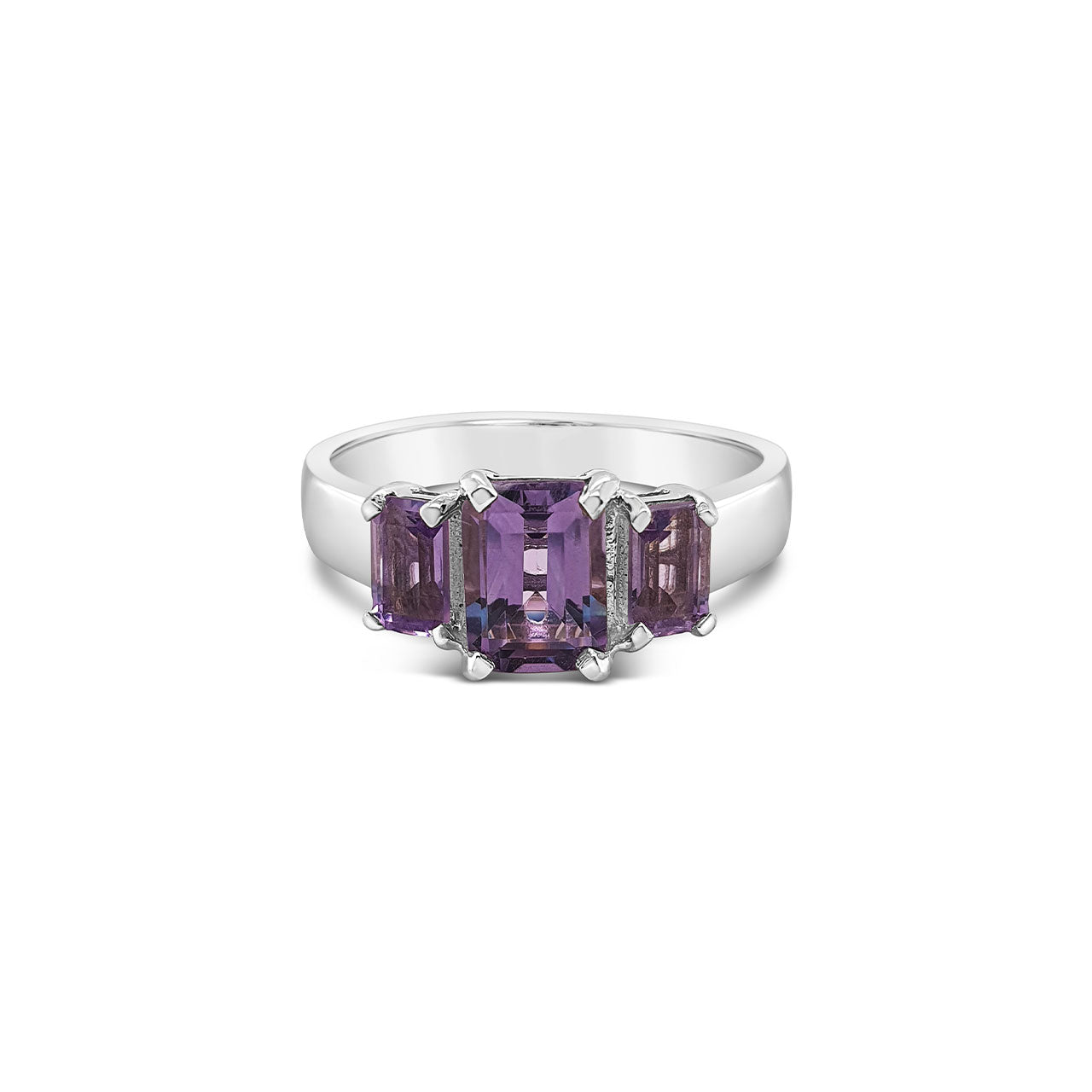 Sterling Silver 3 Stone Amethyst Dress Ring