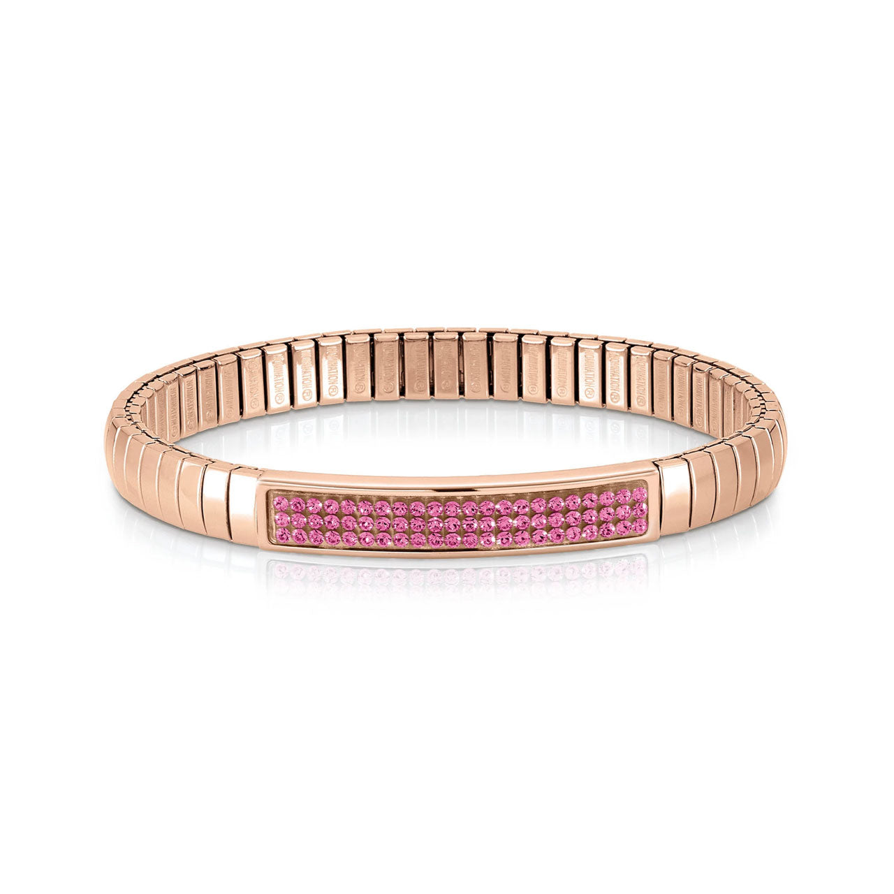 Glitter Stretchable Bracelet 043213/030  in Rose Gold with Fushia Zircons
