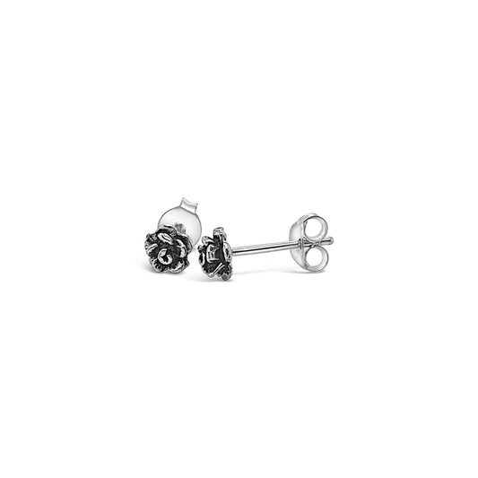Sterling Silver Tiny Oxidized Rose Stud Earrings