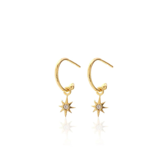 Superfine Star Hoop Earrings Gold + White Topaz
