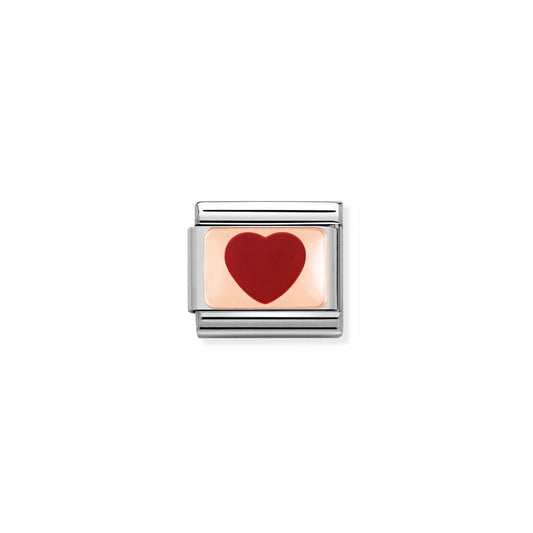 Composable Classic Link 430201/14 Red Heart On 9k Rose Gold Plate & Enamel