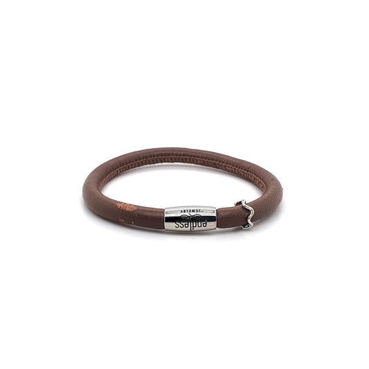 Brown Leather 20cm Wrap with Wave Charm Bracelet