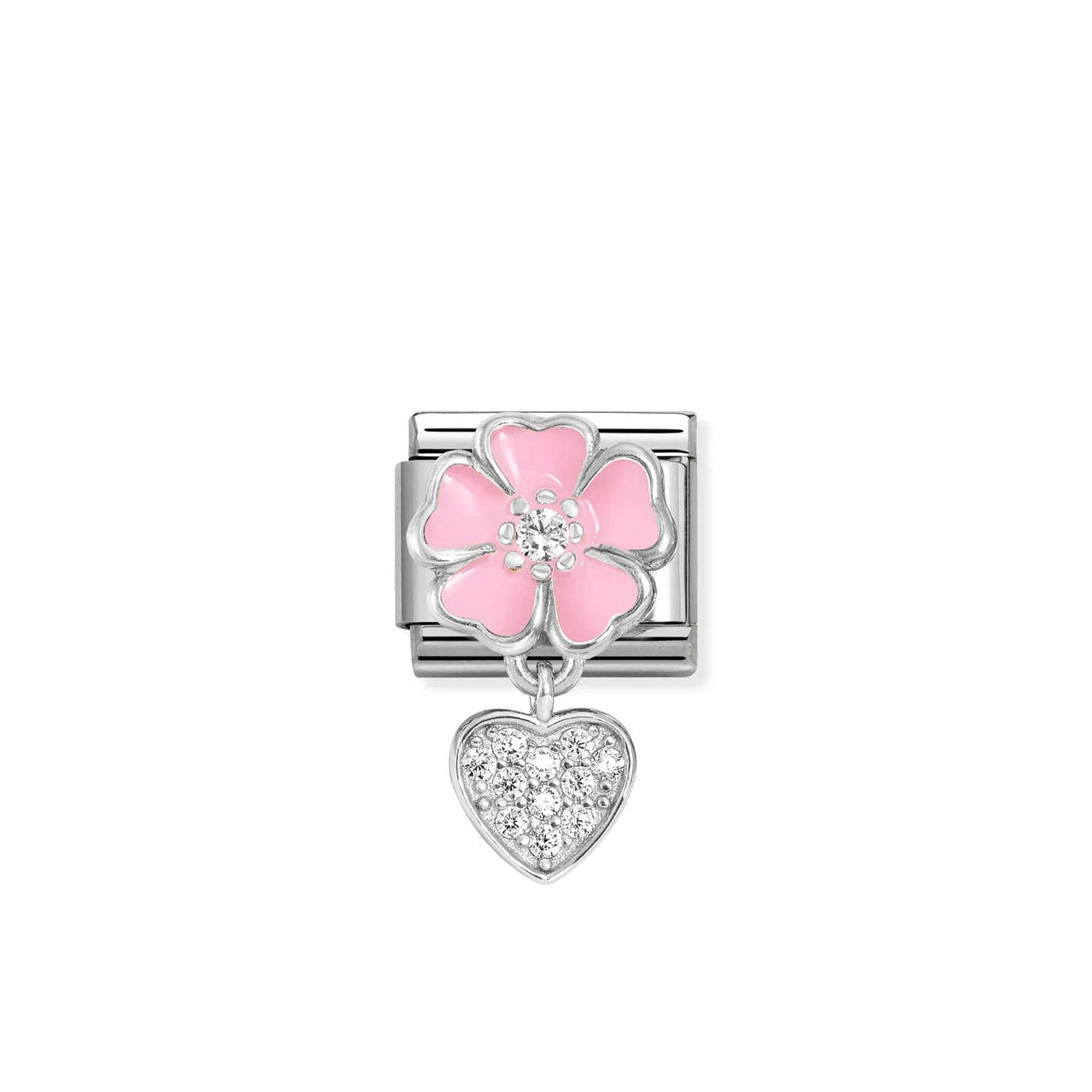 Composable Classic Link 331814/01 Pink Flower And Heart CZ Charm In 925 Silver