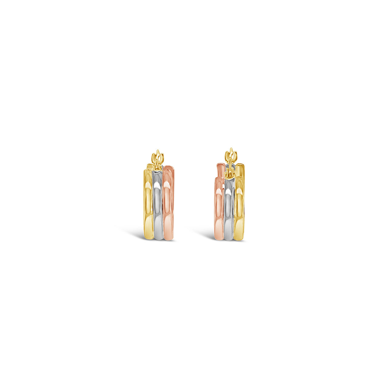 9k Yellow Gold Tritone 3 Row Hoop Earrings