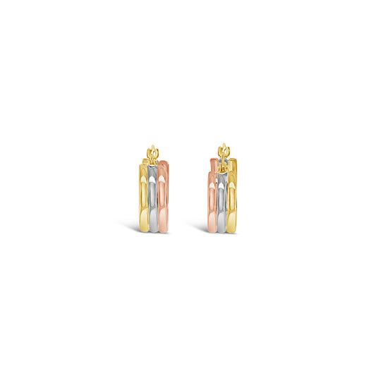 9k Yellow Gold Tritone 3 Row Hoop Earrings