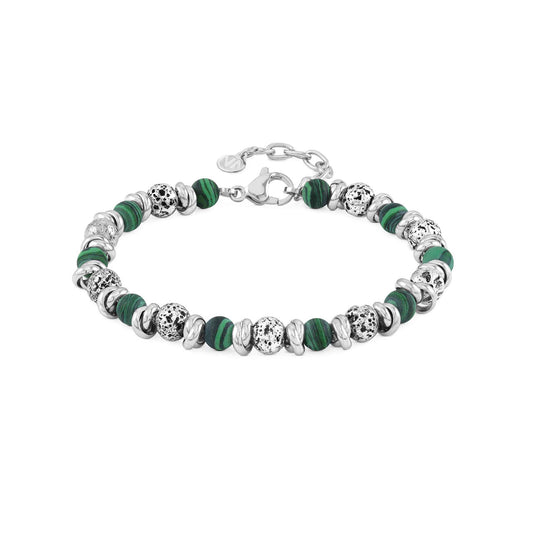 Instinct Bracelet 027919/045 Stainless Steel With Lava Stones & Green Malachite