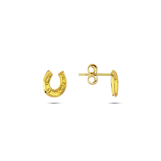 9k Yellow Gold Lucky Horse Shoe Stud Earrings