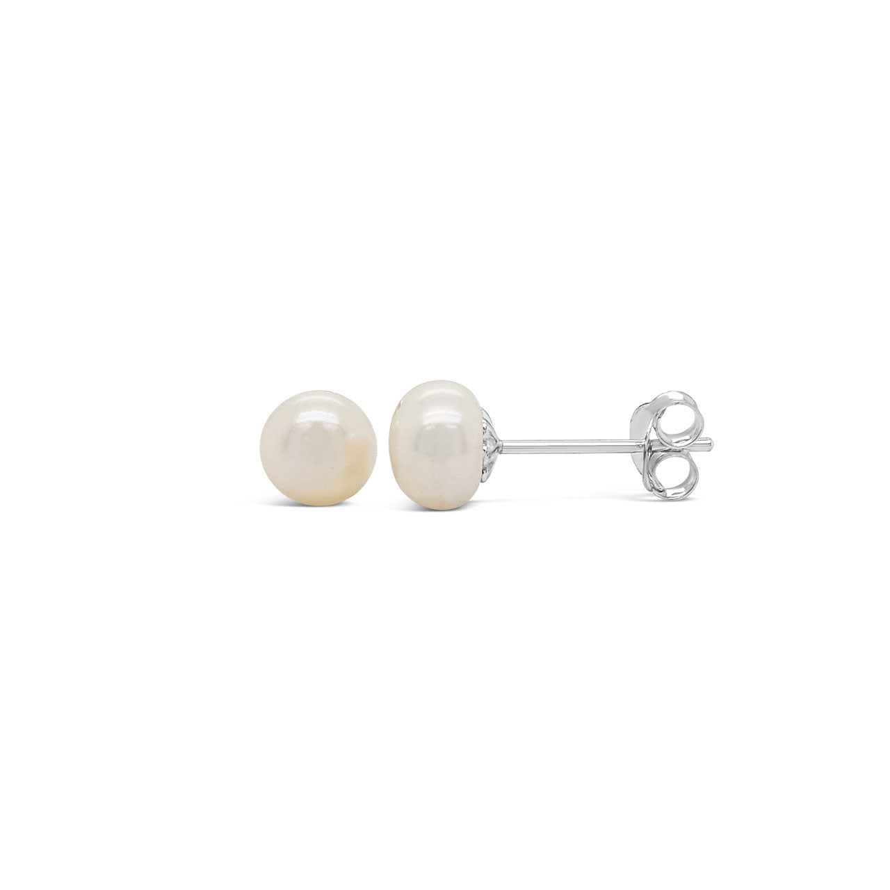 Sterling Silver 6mm Button Fresh Water Pearl Stud Earrings