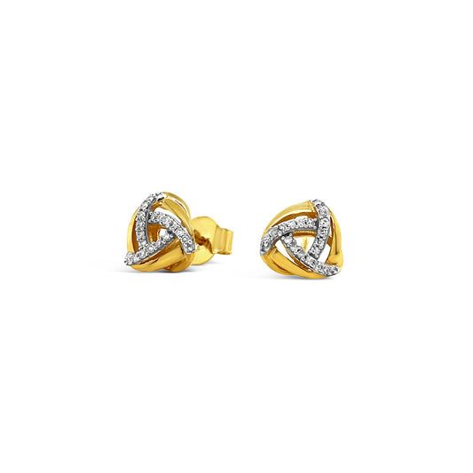 9k White & Yellow Gold & Diamond Knot Stud Earrings