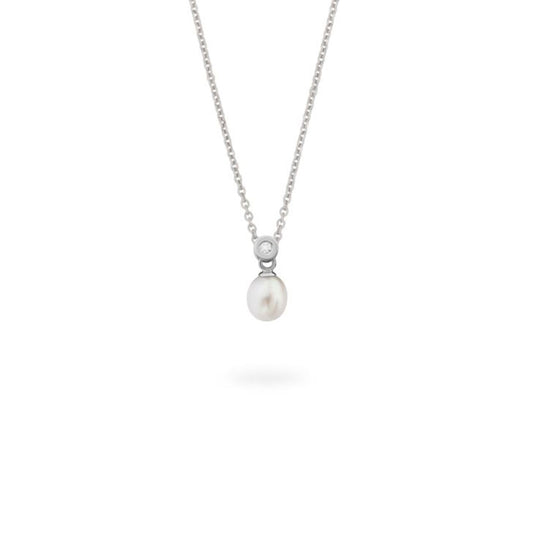 Sterling Silver 7mm White Fresh Water Pearl & CZ Pendent