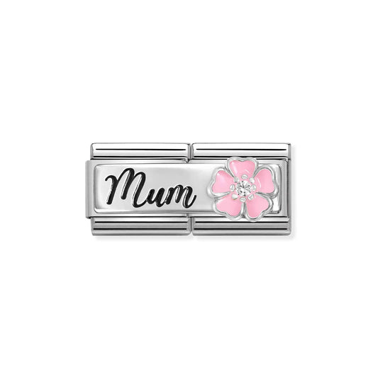Composable Classic Double Link 330734/18 Mum With Pink Flower In 925 Silver