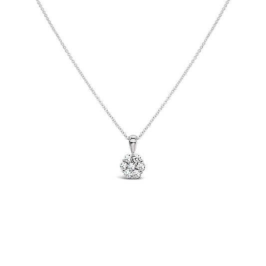 9k White Gold Diamond 0.75ct Cluster Pendant Necklace