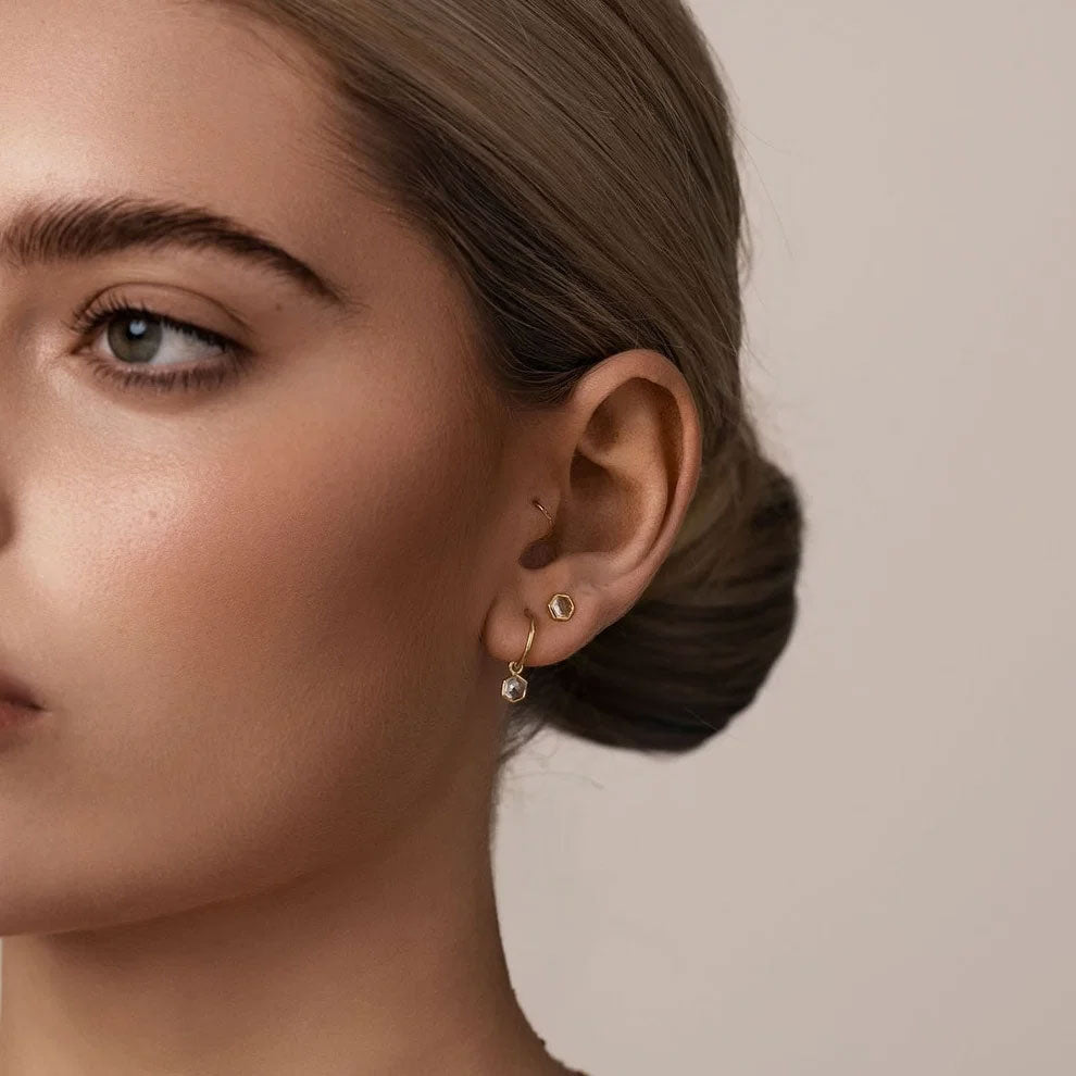 Mini Harmony Studs Crystal Quartz + Gold