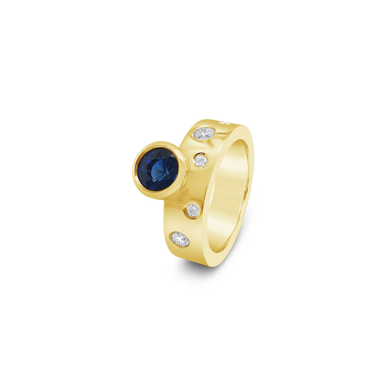 9k Yellow Gold 1.48ct Royal Blue Sapphire & Diamond Ring