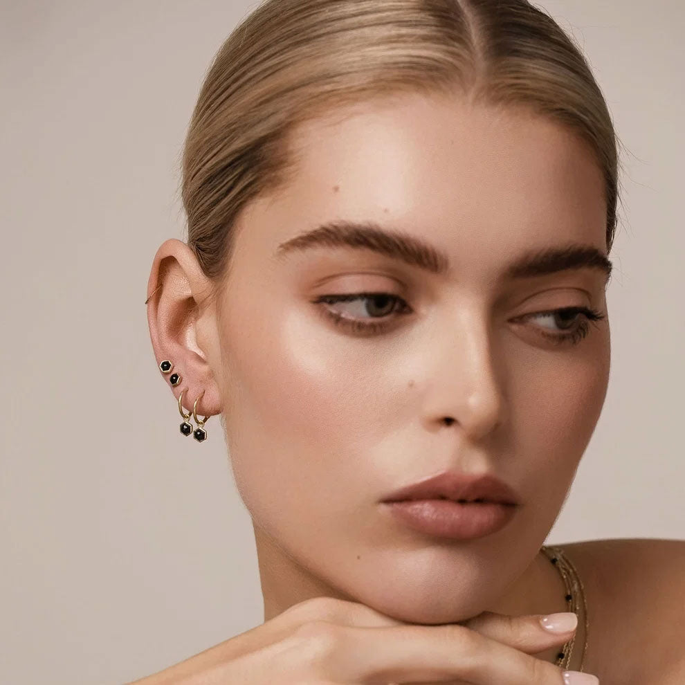 Mini Harmony Studs Black Spinel + Silver