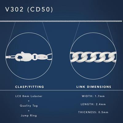 40cm Sterling Silver CD50 Diamond Cut Curb Chain