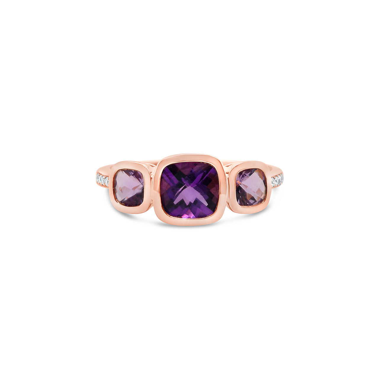 9k Rose Gold Amethyst & Purple Amethyst 3 Stone Dress Ring