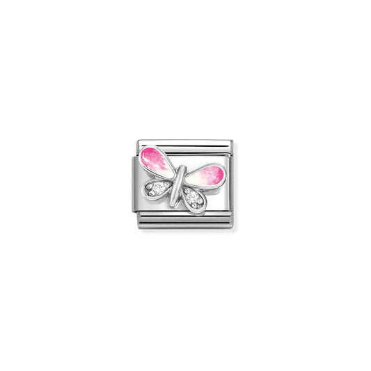 Composable Classic Link 330321/09 Butterfly With Pink Enamel In 925 Silver & CZ