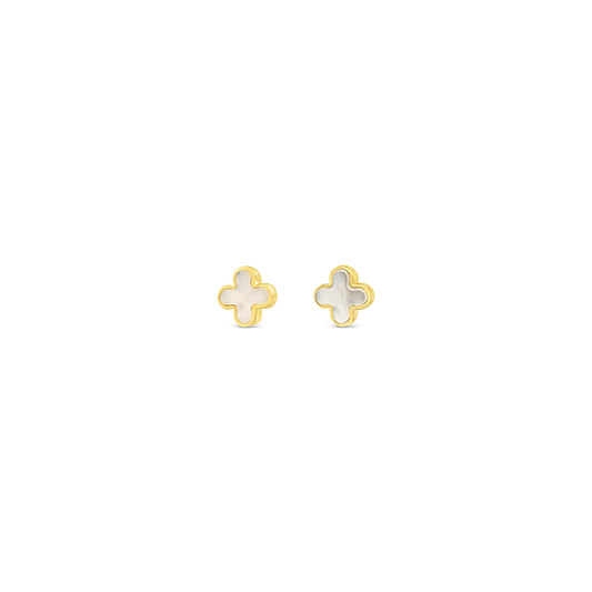 9k Yellow Gold Mother of Pearl Petal Stud Earrings