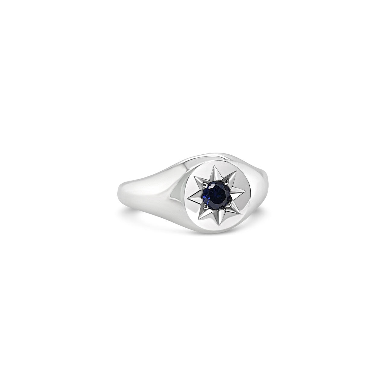 Sterling Silver Blue CZ Star Set Signet Ring