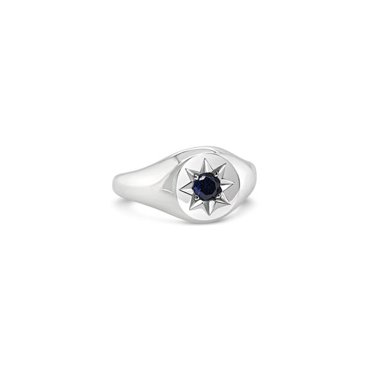 Sterling Silver Blue CZ Star Set Signet Ring