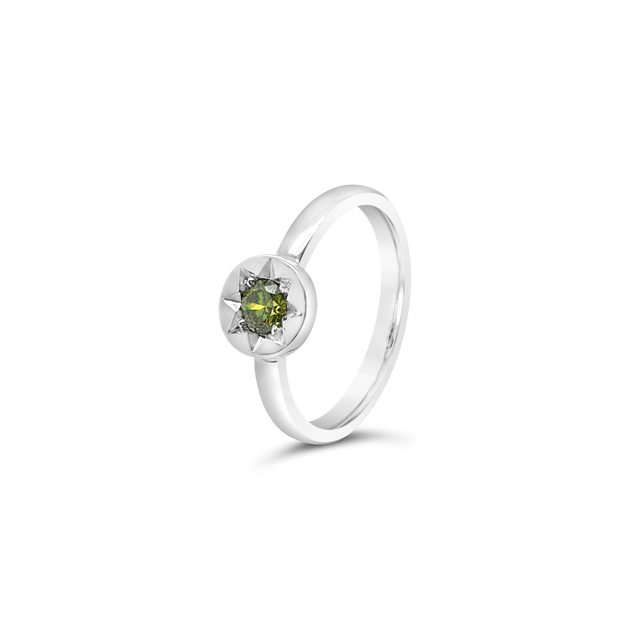 Sterling Silver Small Olive CZ Star Set Signet Ring