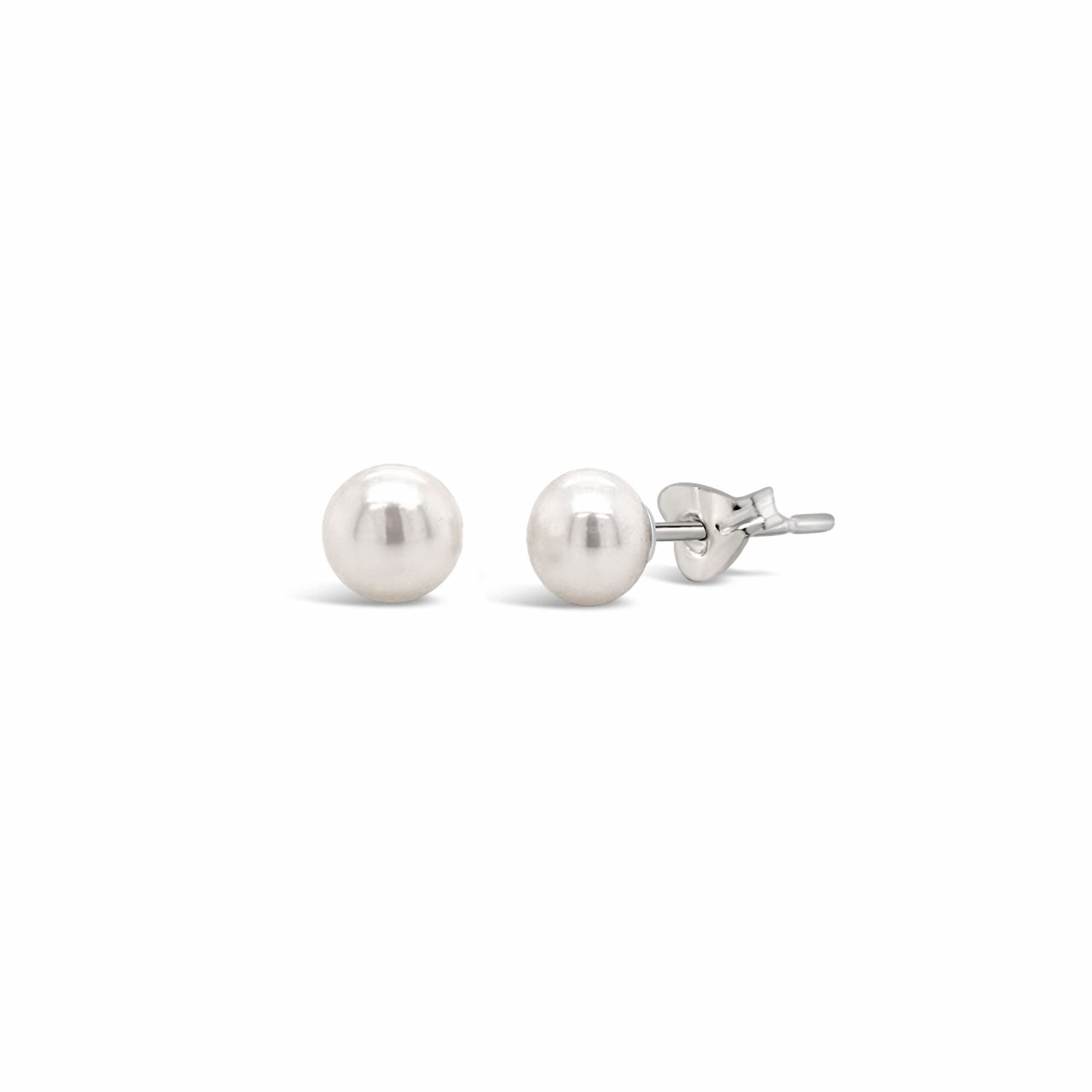 Sterling Silver 5mm White Button Fresh Water Pearl Stud Earrings