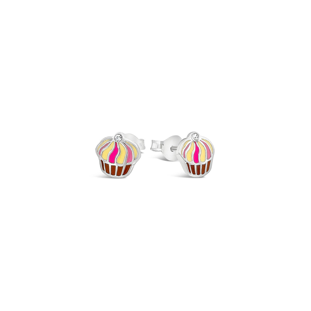 Sterling Silver & Enamel Cupcake Stud Earrings