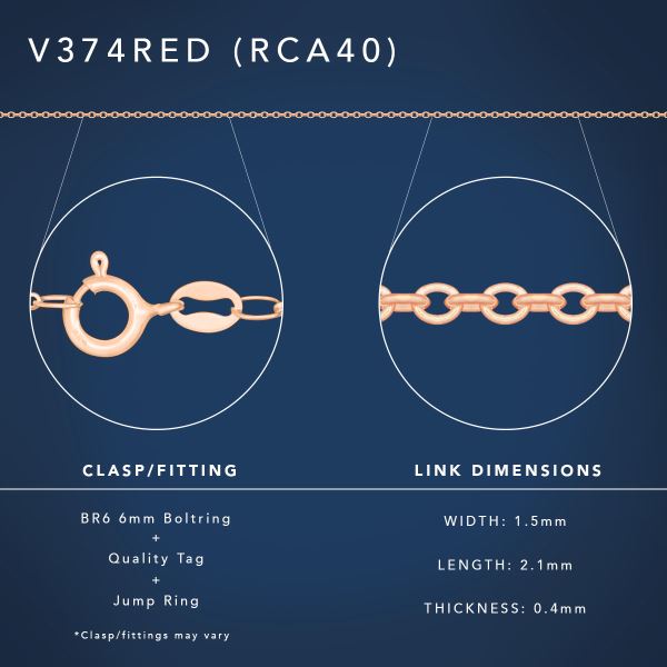 40cm Sterling Silver RCA40 Rose Gold Plated Round Cable Chain