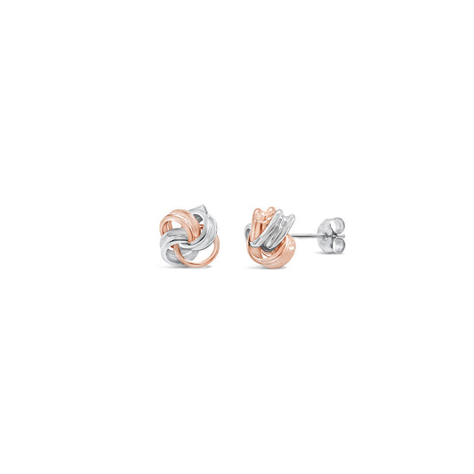9k Rose Gold & Sterling Silver 4 Fold Rolled Edge Knot Stud Earrings