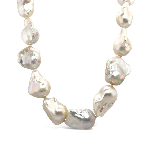 15-18mm Fresh Water White Nucleated Baroque Pearl Strand Necklace