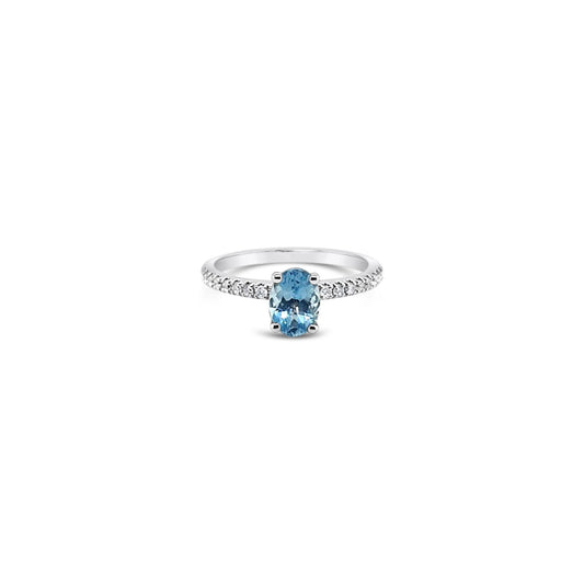 9k White Gold Aquamarine & Diamond Solitaire Ring