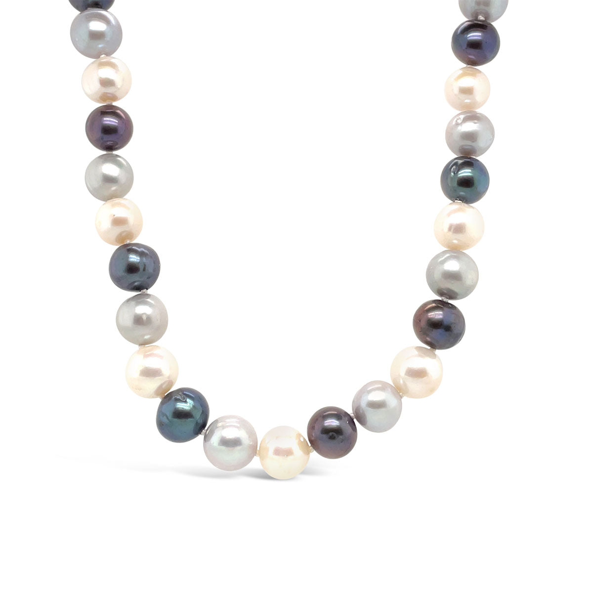 10-11mm Dyed Black / White & Silver Fresh Water Pearl Strand Necklace