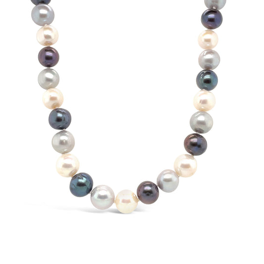 10-11mm Dyed Black / White & Silver Fresh Water Pearl Strand Necklace
