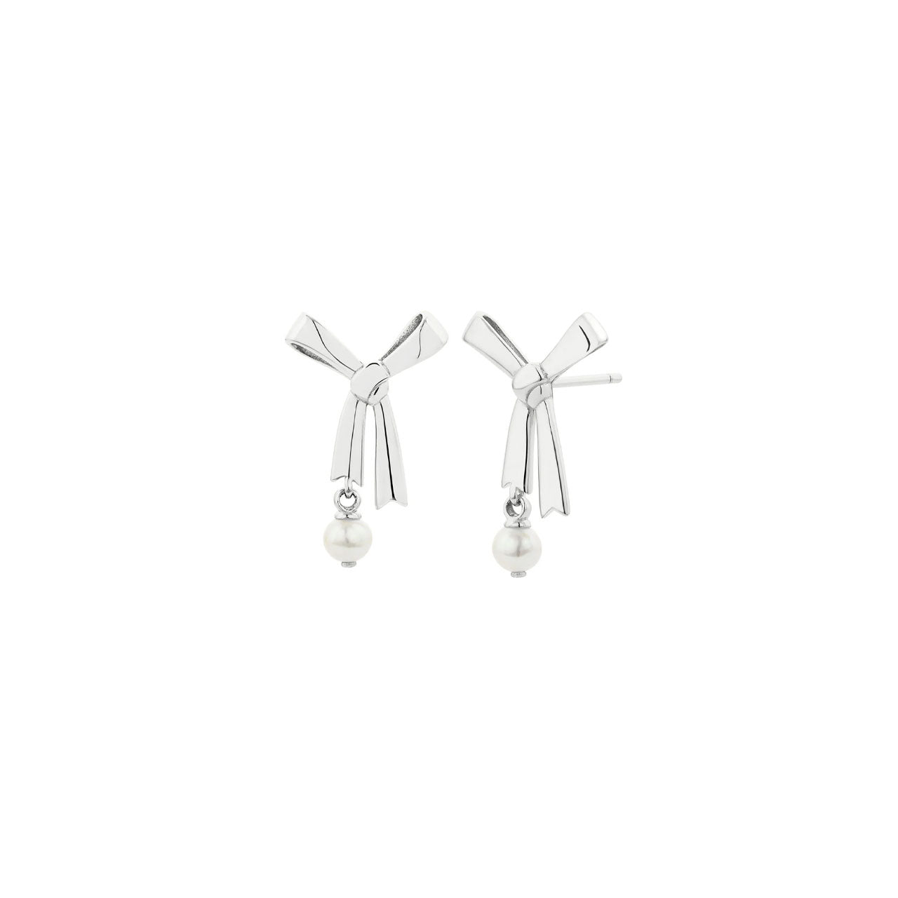 Sterling Silver Pearl Bow Stud Earrings