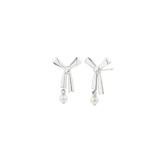 Sterling Silver Pearl Bow Stud Earrings
