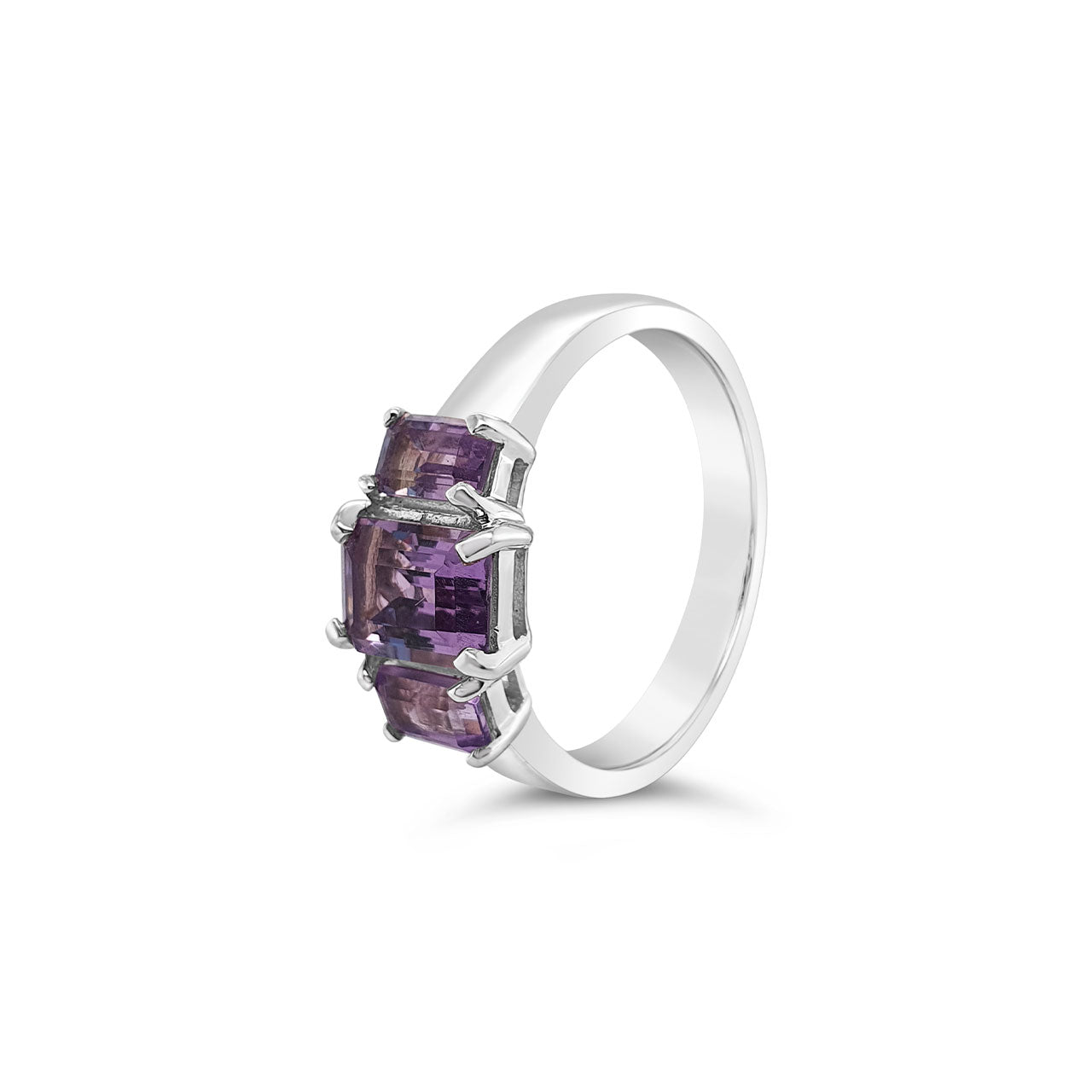 Sterling Silver 3 Stone Amethyst Dress Ring