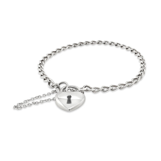 Sterling Silver Heart Padlock Curb Chain 18cm Charm Bracelet