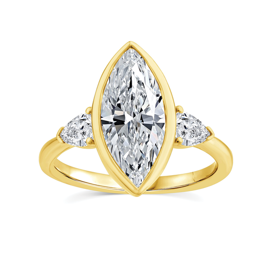 9k Yellow Gold 3.45ct Lab Grown Marquise & Pear Cut Diamond Engagement Ring - Size P