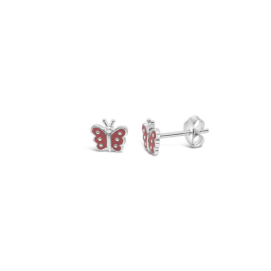 Sterling Silver Pink Butterfly Stud Earrings