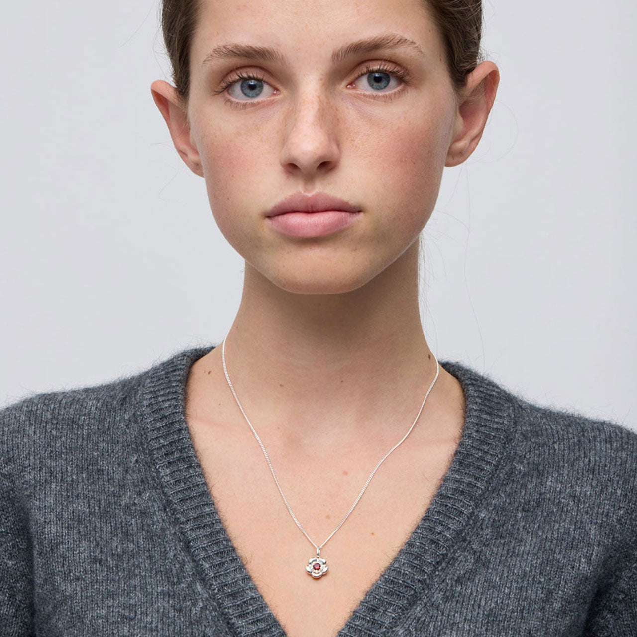 Sterling Silver Posie Charm Necklace - African Garnet